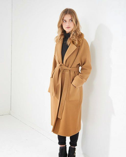 French Connection brown tailored wool wrap coat.